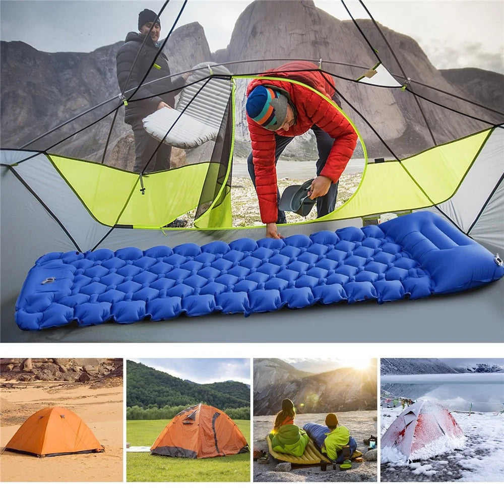 Camping Mat Ultralight Inflatable Sleeping Mattress Hiking Trekking Portable Travel Waterproof Sleeping Folding Bed with Air Pillow - Orange - 3