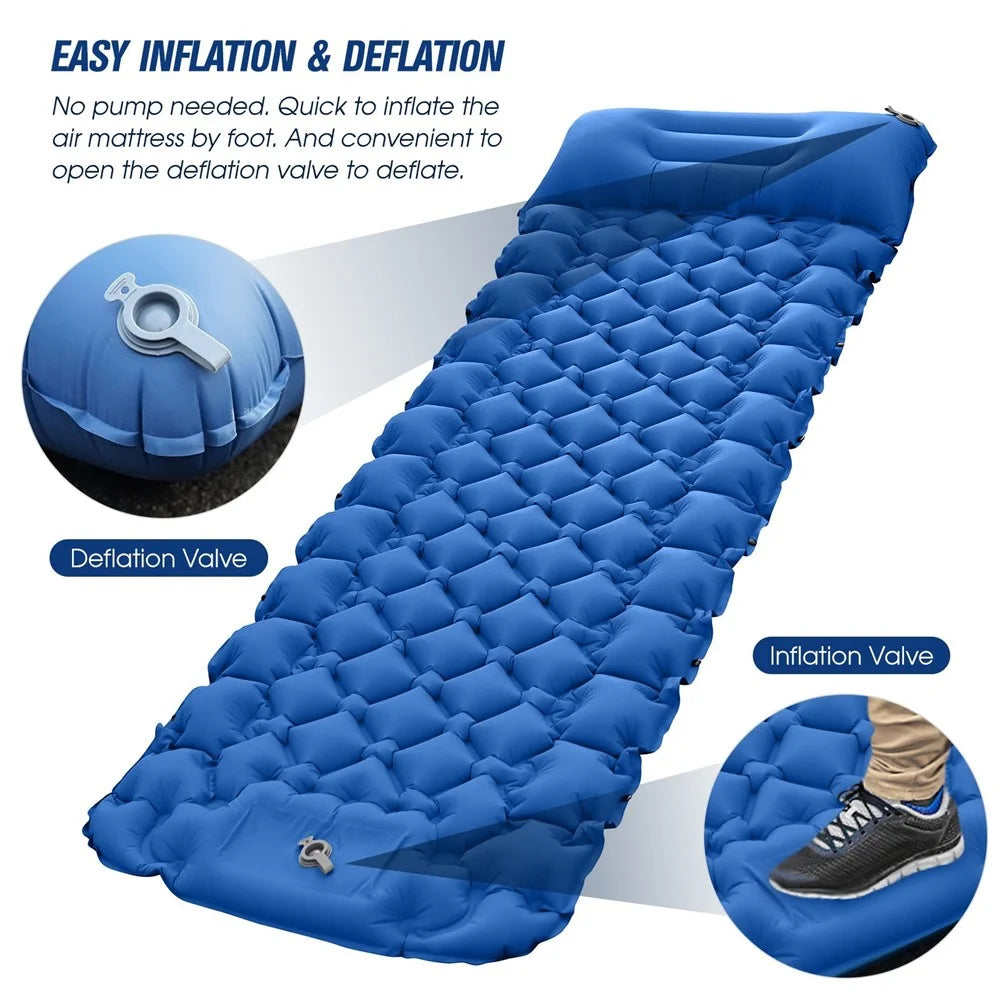 Camping Mat Ultralight Inflatable Sleeping Mattress Hiking Trekking Portable Travel Waterproof Sleeping Folding Bed with Air Pillow - Orange - 5