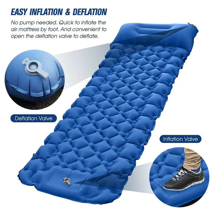 Camping Mat Ultralight Inflatable Sleeping Mattress Hiking Trekking Portable Travel Waterproof Sleeping Folding Bed with Air Pillow - Orange - 5