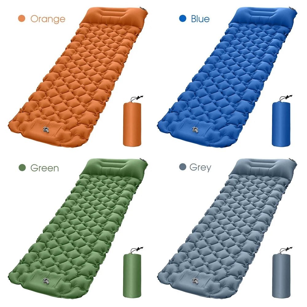 Camping Mat Ultralight Inflatable Sleeping Mattress Hiking Trekking Portable Travel Waterproof Sleeping Folding Bed with Air Pillow - Orange - 6