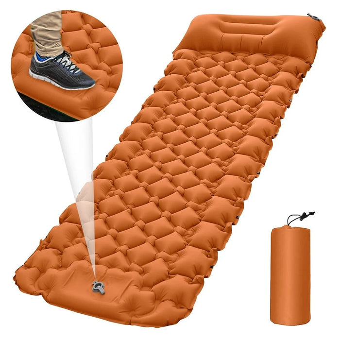 Camping Mat Ultralight Inflatable Sleeping Mattress Hiking Trekking Portable Travel Waterproof Sleeping Folding Bed with Air Pillow - Orange - 7