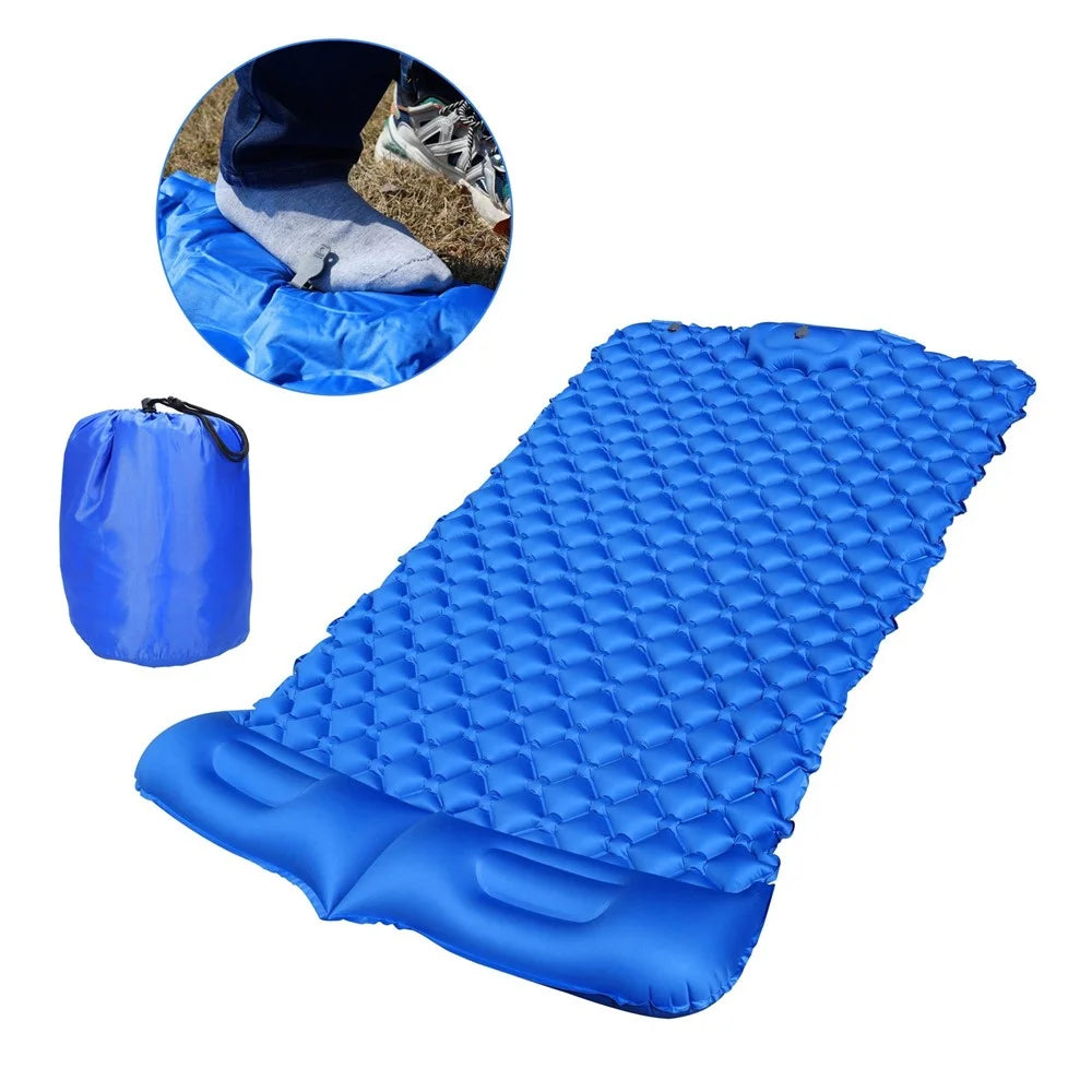 Inflatable Sleeping Pad Lightweight Camping Mattress Camp Air Mat Bed with Pillows for Hiking Backpacking Camping - Dark Blue - 4