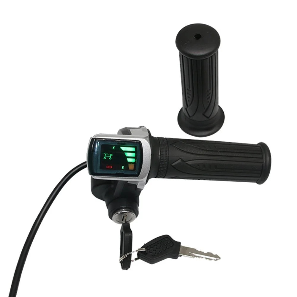 1 Pair Throttle Grip Handlebar 24V/36V Electric Scooter Bike Twist Grip Throttle Set with LED Display Screen Handle and Power Key Locker - 24V - 2