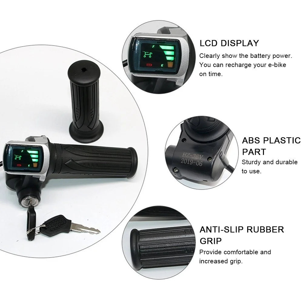 1 Pair Throttle Grip Handlebar 24V/36V Electric Scooter Bike Twist Grip Throttle Set with LED Display Screen Handle and Power Key Locker - 24V - 5