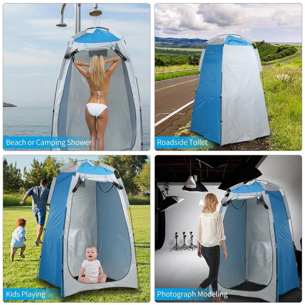 Camping Beach Shower Tent Privacy Shelter Tent Portable Outdoor Sun Rain Shelter with Window - Green/Grey - 3
