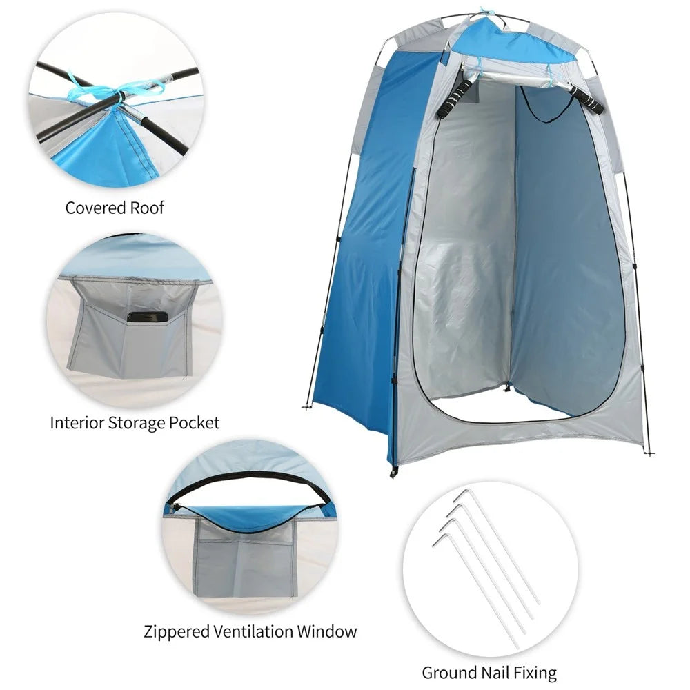 Camping Beach Shower Tent Privacy Shelter Tent Portable Outdoor Sun Rain Shelter with Window - Green/Grey - 7
