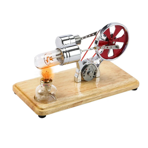 Stirling Engine Kit Electricity Generator Hot Air Motor Model with LED Light Flywheel Design Science Experiment Wooden Base DIY Education Toy School Office Decor - Silver - 1