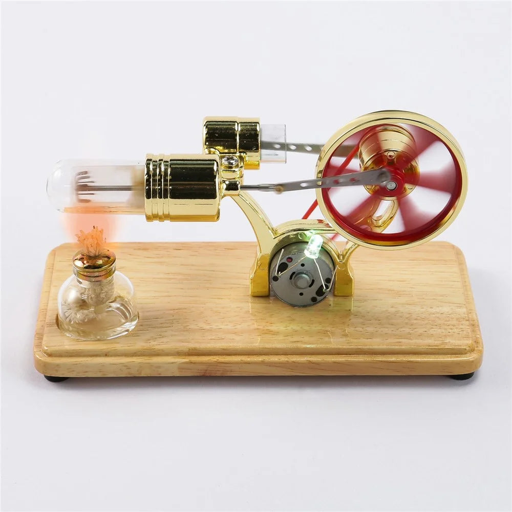 Stirling Engine Kit Electricity Generator Hot Air Motor Model with LED Light Flywheel Design Science Experiment Wooden Base DIY Education Toy School Office Decor - Silver - 3