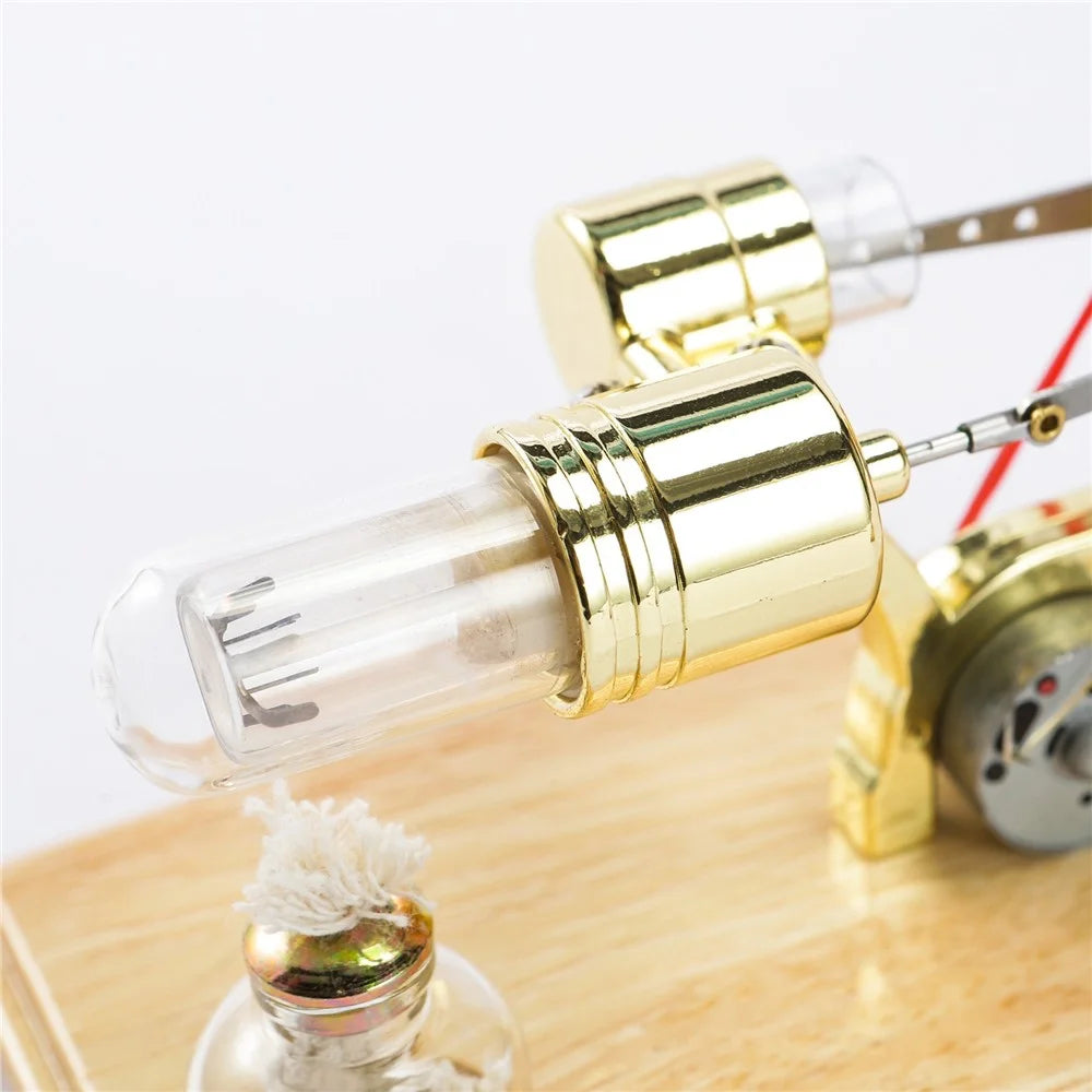 Stirling Engine Kit Electricity Generator Hot Air Motor Model with LED Light Flywheel Design Science Experiment Wooden Base DIY Education Toy School Office Decor - Silver - 4