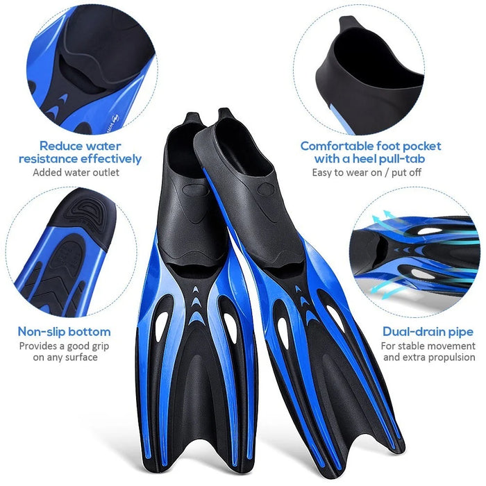 Snorkeling Fins Adult Long Full Foot Pocket Flippers Lightweight Comfortable Scuba Diving Flippers Snorkeling Gear Snorkeling Equipment - Black/M - 4