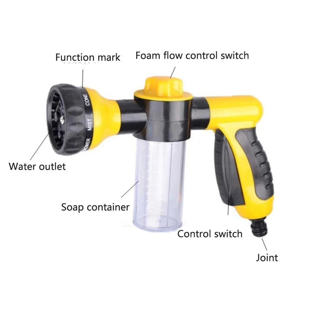 High Pressure Multifunction 8 Patterns Foam Water Sprayer with 4 Water Pipe Joints for Car Cleaning Washing - 2