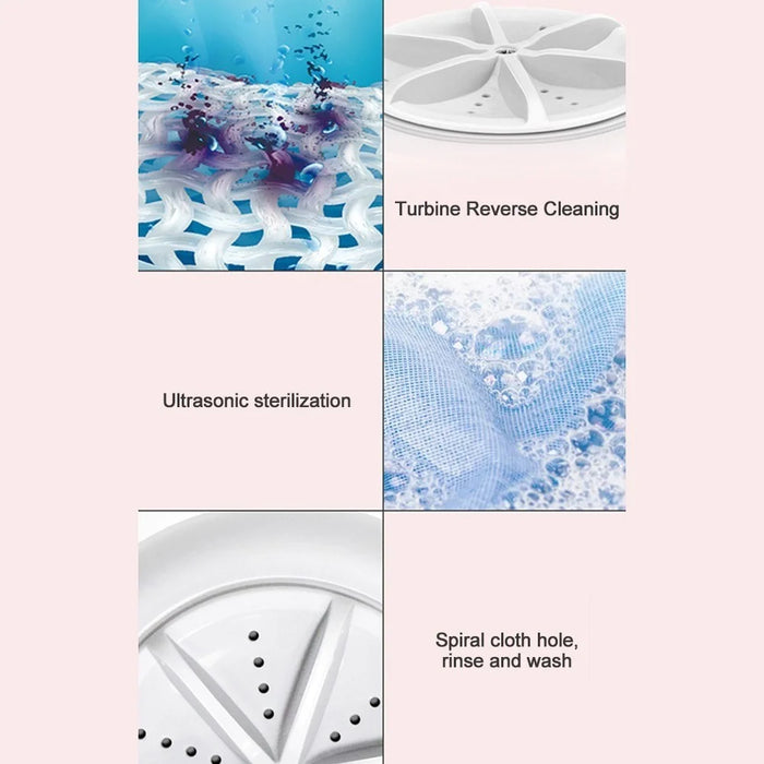Portable Washing Machine Laundry Barrel Washer Underwear Socks Washer Mini Personal Rotating Ultrasonic Turbine Washer - White - 3