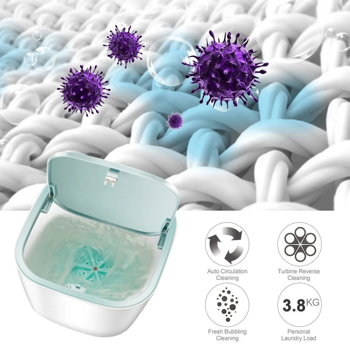 Portable Washing Machine Laundry Barrel Washer Underwear Socks Washer Mini Personal Rotating Ultrasonic Turbine Washer - White - 7