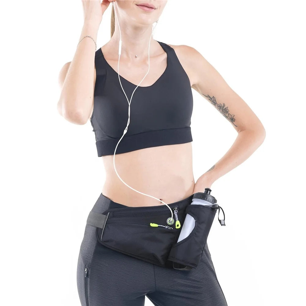 Sports Running Belt Waist Pack Bum Bag Hydration Belt Bag with Water Bottle Holder for Men and Women - Black - 2
