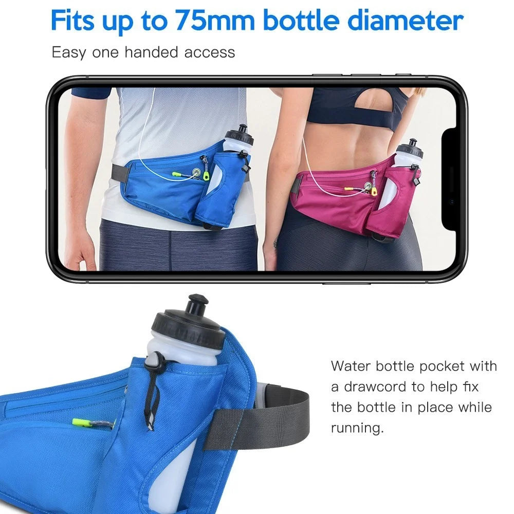 Sports Running Belt Waist Pack Bum Bag Hydration Belt Bag with Water Bottle Holder for Men and Women - Black - 3