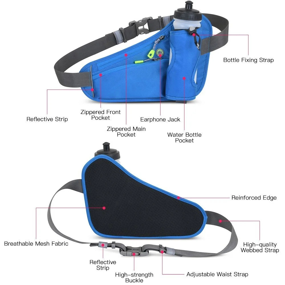 Sports Running Belt Waist Pack Bum Bag Hydration Belt Bag with Water Bottle Holder for Men and Women - Black - 6