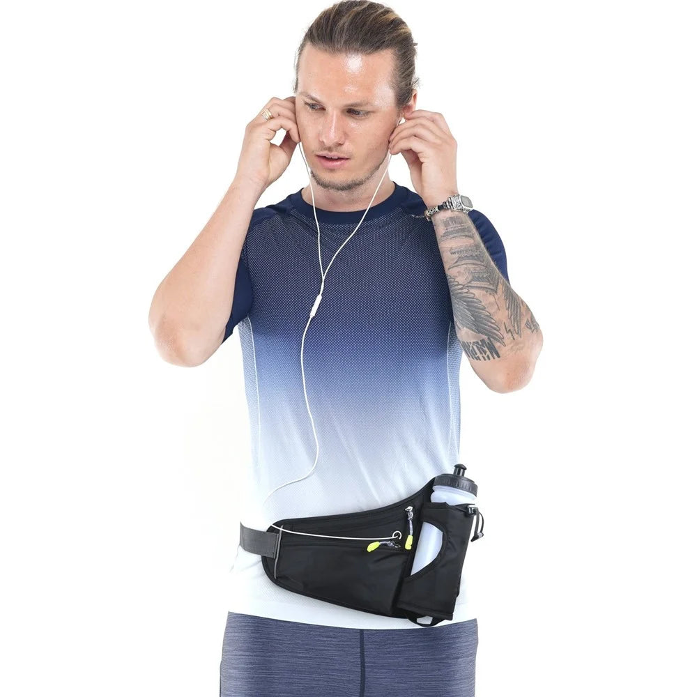 Sports Running Belt Waist Pack Bum Bag Hydration Belt Bag with Water Bottle Holder for Men and Women - Black - 7