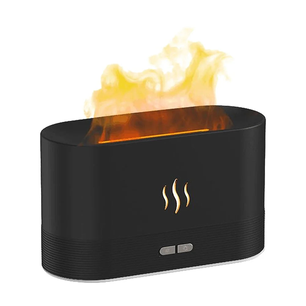 Simulation Flame Mist Humidifier Essential Oil Diffuser USB Plug-in 2 Brightness Night Light Quiet Cool Desktop Air Freshener Fake Fire Mist Maker - Black - 1