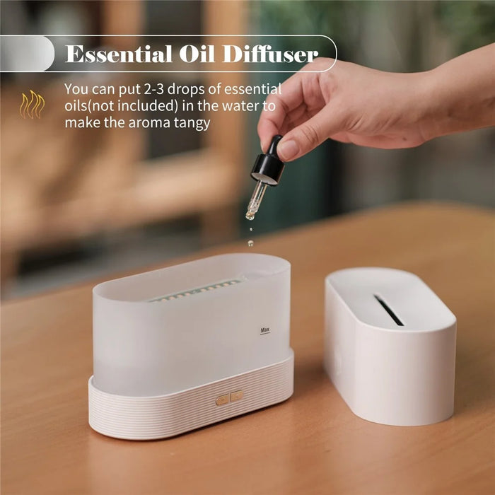Simulation Flame Mist Humidifier Essential Oil Diffuser USB Plug-in 2 Brightness Night Light Quiet Cool Desktop Air Freshener Fake Fire Mist Maker - Black - 4