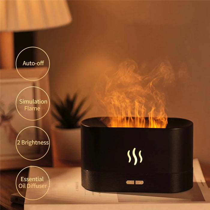 Simulation Flame Mist Humidifier Essential Oil Diffuser USB Plug-in 2 Brightness Night Light Quiet Cool Desktop Air Freshener Fake Fire Mist Maker - Black - 5