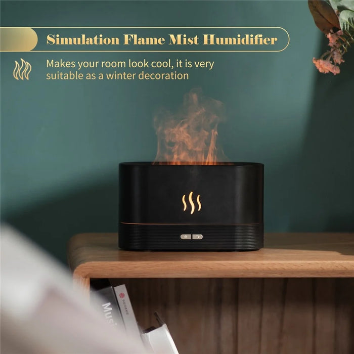 Simulation Flame Mist Humidifier Essential Oil Diffuser USB Plug-in 2 Brightness Night Light Quiet Cool Desktop Air Freshener Fake Fire Mist Maker - Black - 6