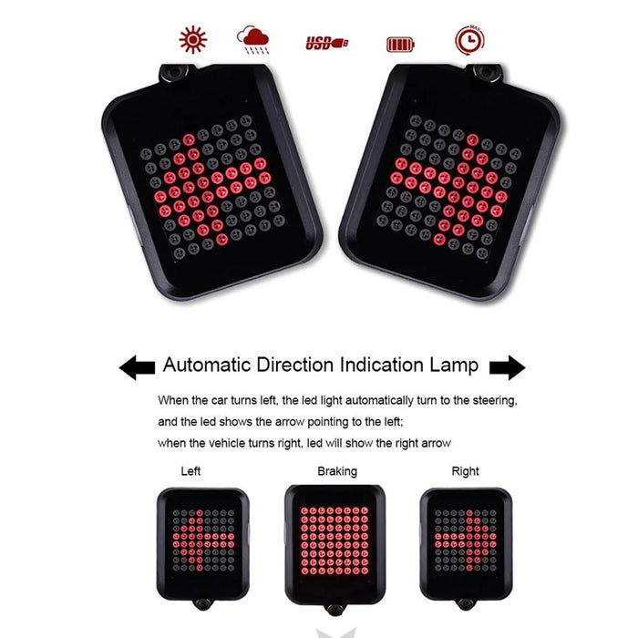 MTB Bike Taillight 64LED Intelligent Turn Signal Stoplight Bicycle Projective Warning Light USB Charging Lamp - 2
