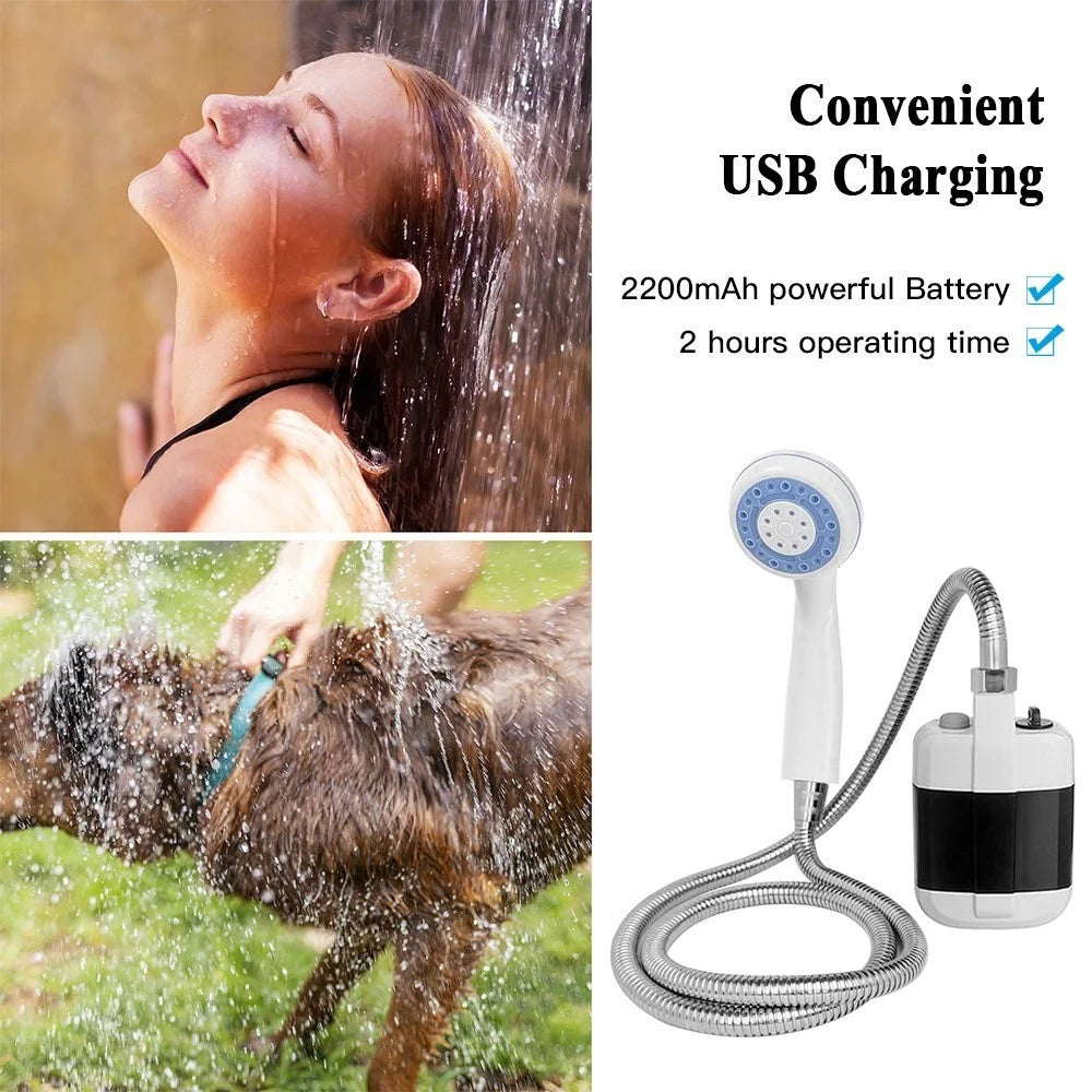 Portable Camping Pet Cleaning Beach Washing Shower 4.9ft Hose Outdoor Shower Device with Rechargeable Pump - 3