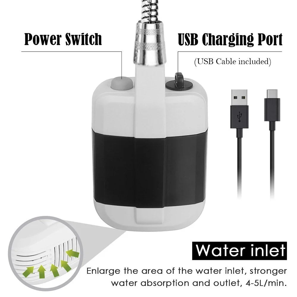 Portable Camping Pet Cleaning Beach Washing Shower 4.9ft Hose Outdoor Shower Device with Rechargeable Pump - 6