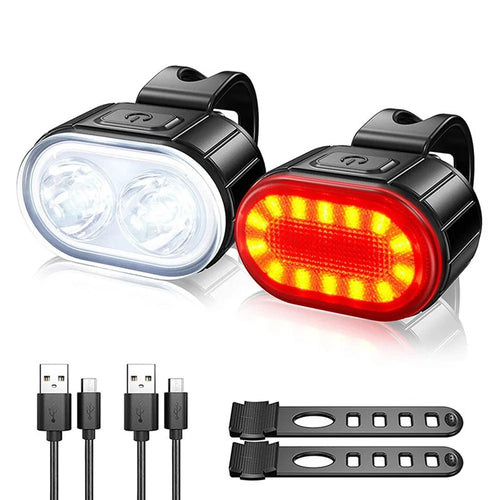 Q3 USB Rechargeable Bike Light Set IPX4 Waterproof Front and Rear Bicycle Lamps for Night Riding, 4+6 Lighting Modes - 1