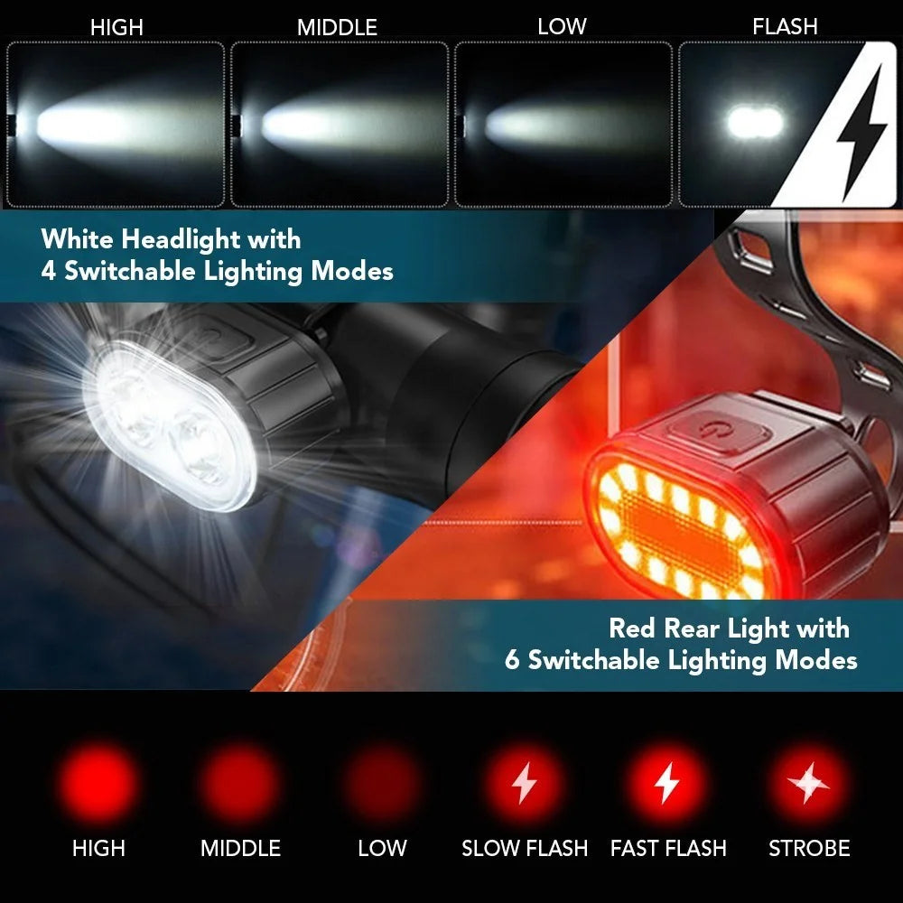 Q3 USB Rechargeable Bike Light Set IPX4 Waterproof Front and Rear Bicycle Lamps for Night Riding, 4+6 Lighting Modes - 7