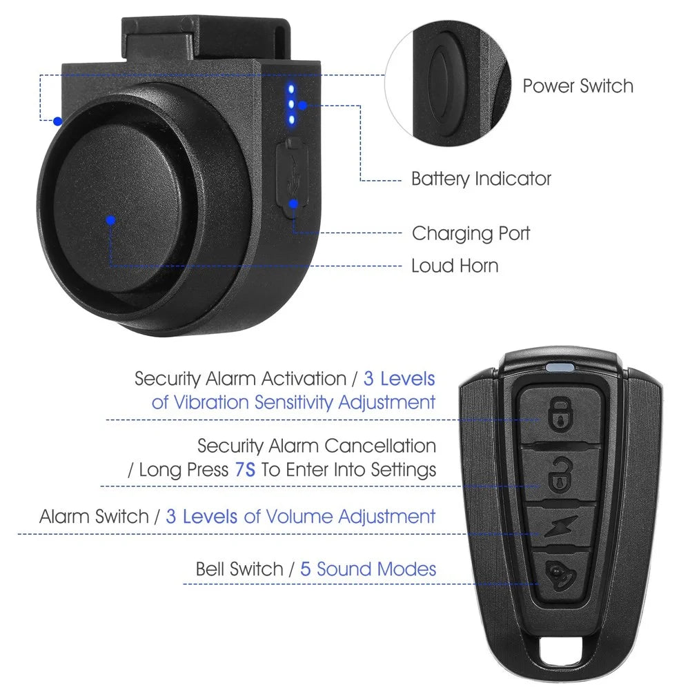 Electric Bike Horn Bell 115dB Loud Bicycle Bell IPX6 Waterproof Wireless Ring Bike Bells USB Rechargeable Bicycle Horn with 5 Sound Modes 3 Vibration - 2