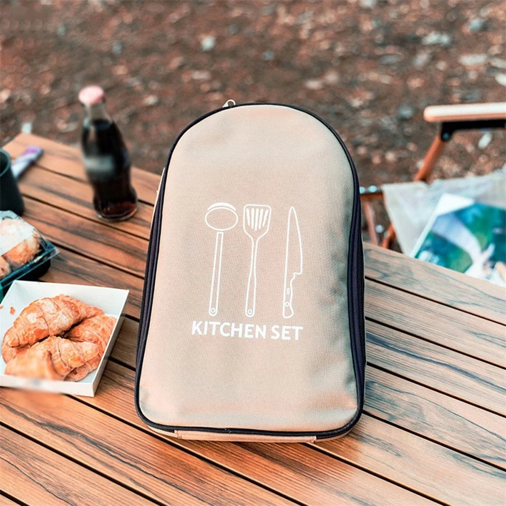 Camping Cookware Storage Bag Backpacking Cooking Utensils Organizer Portable Pouch for BBQ Camp Cookware Kitchen Kit - 3