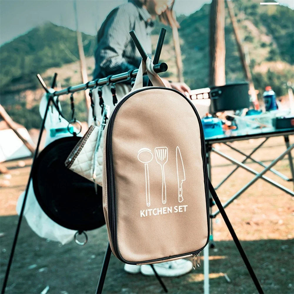 Camping Cookware Storage Bag Backpacking Cooking Utensils Organizer Portable Pouch for BBQ Camp Cookware Kitchen Kit - 7