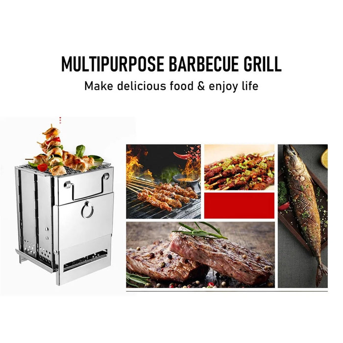 Wood Stove Charcoal Grill Stainless Steel Barbecue Tool Kit for Camping Outdoor Cooking Picnics Beach Hiking Party (No FDA Certificate) - 2