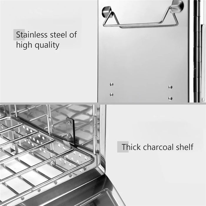 Wood Stove Charcoal Grill Stainless Steel Barbecue Tool Kit for Camping Outdoor Cooking Picnics Beach Hiking Party (No FDA Certificate) - 3