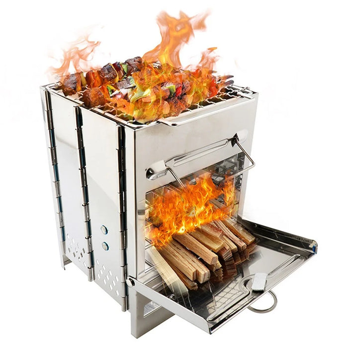 Wood Stove Charcoal Grill Stainless Steel Barbecue Tool Kit for Camping Outdoor Cooking Picnics Beach Hiking Party (No FDA Certificate) - 4