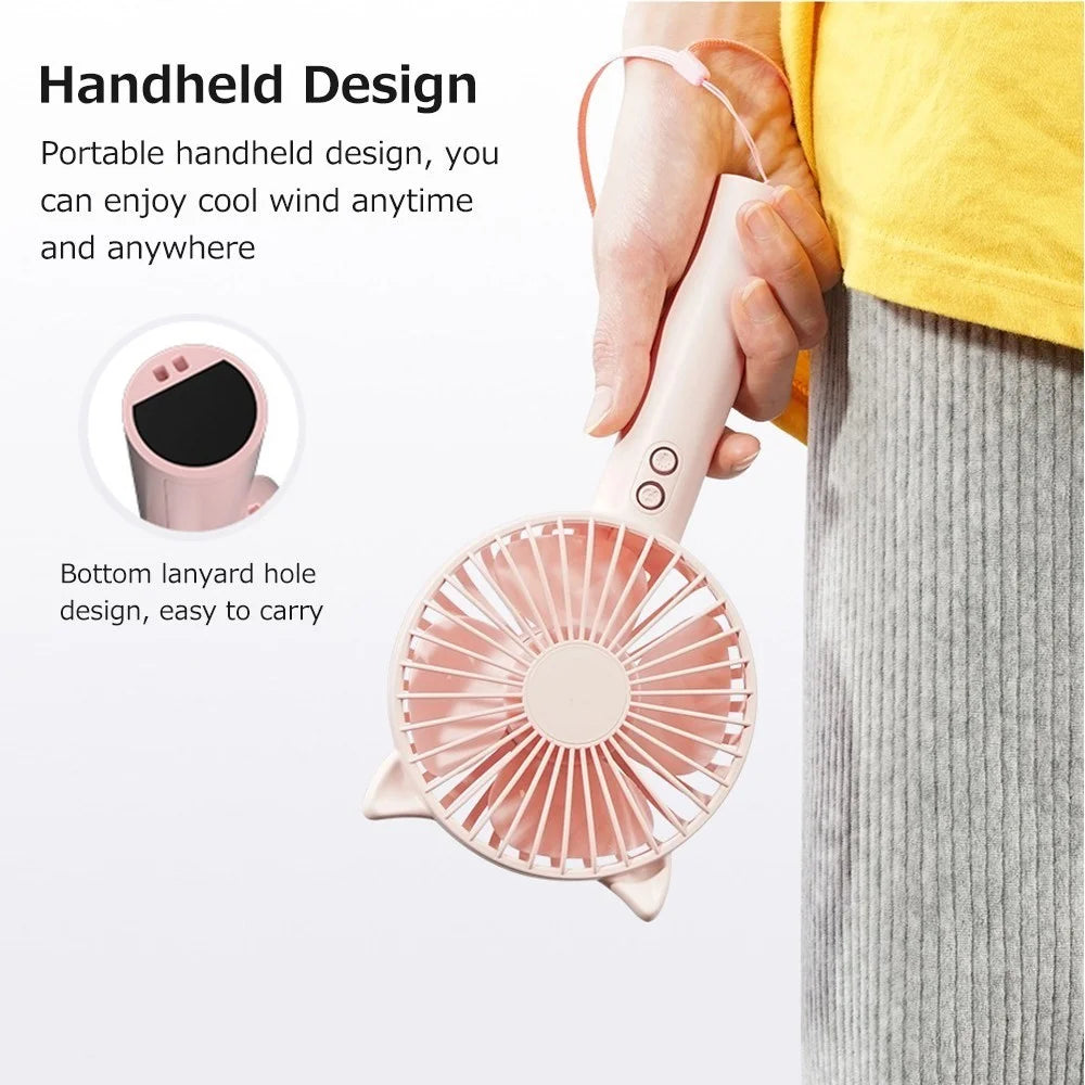 Handheld Portable Fan Battery Operated 3 Speed Personal Fan with Atmosphere Lamp for Travel Office Outdoor - Blue - 4