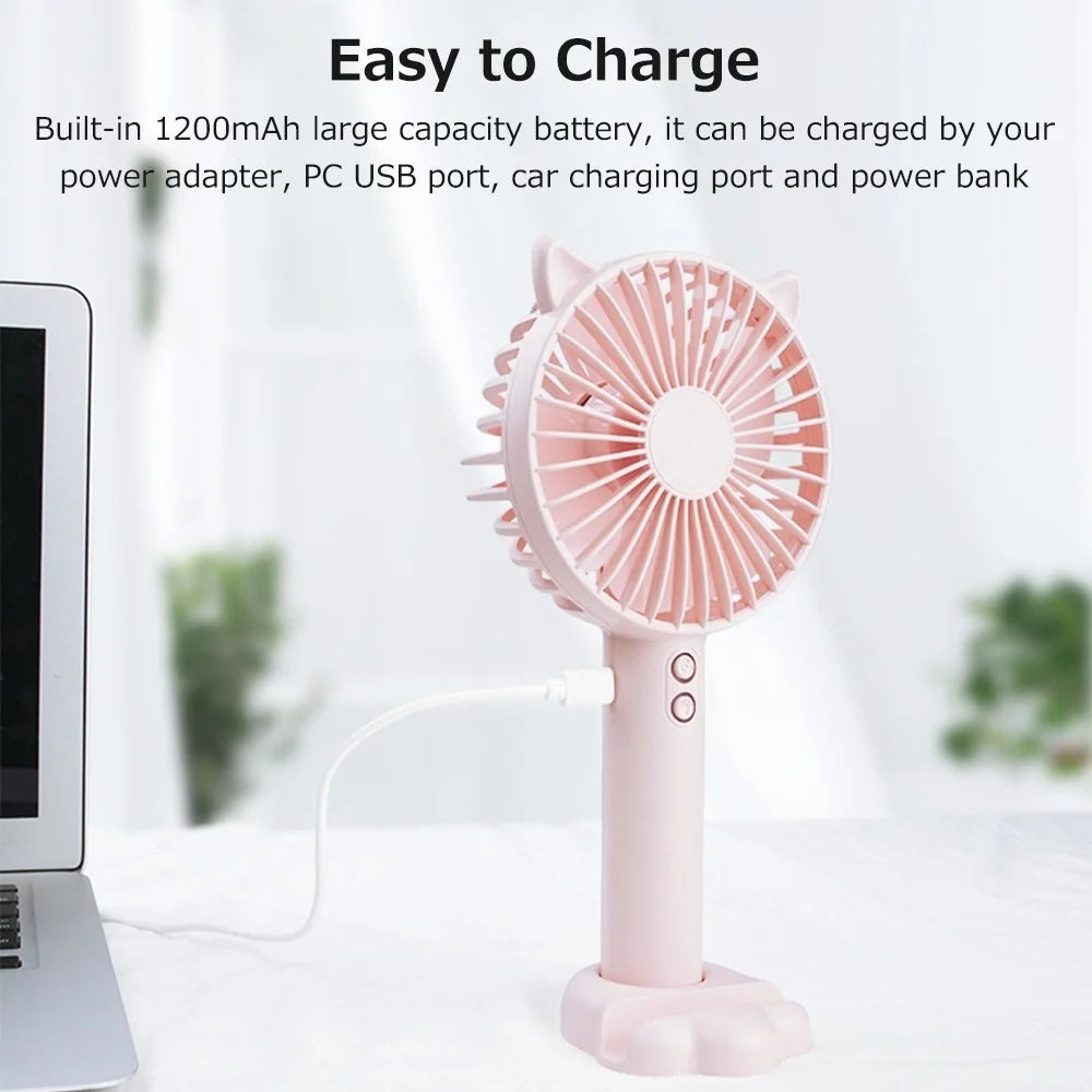 Handheld Portable Fan Battery Operated 3 Speed Personal Fan with Atmosphere Lamp for Travel Office Outdoor - Blue - 7