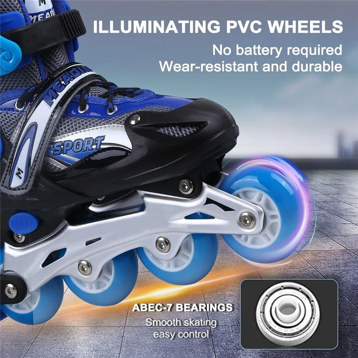 1 Pair Adjustable Roller Skates Children Flash Inline Skates Shoes Children Teens Beginner Advance - Size: M - 2