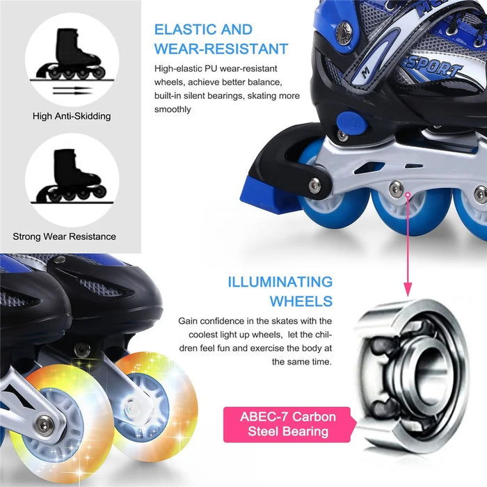 1 Pair Adjustable Roller Skates Children Flash Inline Skates Shoes Children Teens Beginner Advance - Size: M - 7