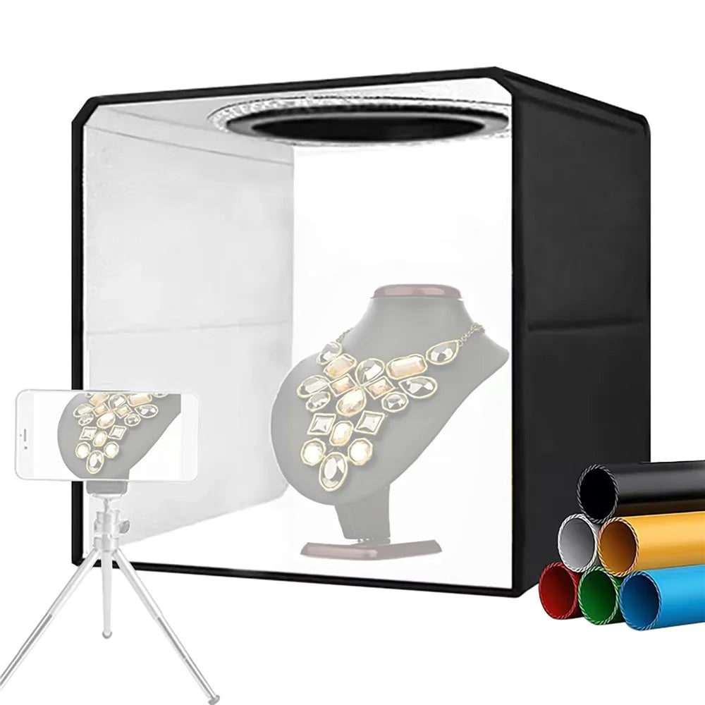 Portable Photo Studio 30 x 30cm/11.8 x 11.8-inch Portable Photo-Box Booth Mini Shooting Tent Kit with 6 Color Photo Backdrops for Product Photography - 5