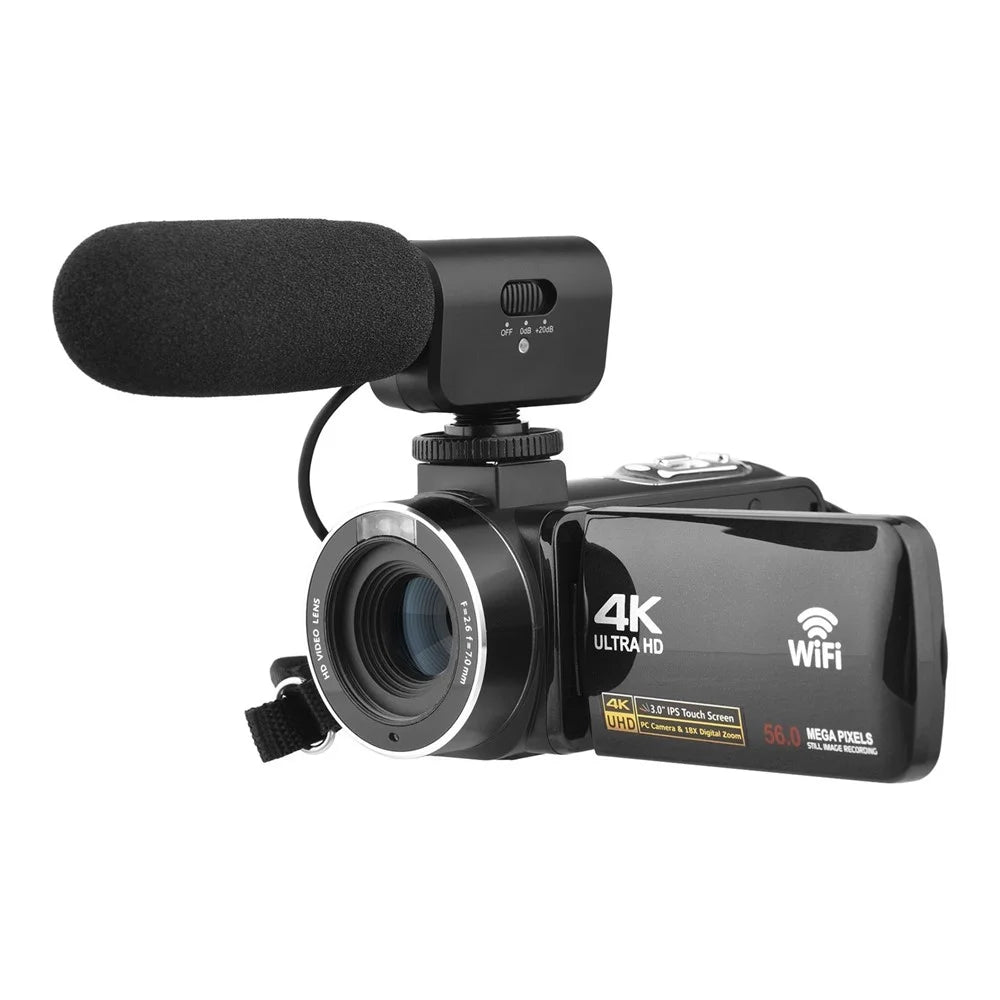 Portable 4K Digital Video Camera 3.0 Inch IPS Touch Screen WiFi Camcorder Anti-Shake DV Recorder 56MP 18X Digital Zoom Supports Face Detection IR Night Vision with 2 Batteries + Remote Control + Carrying Bag + External Microphone - 4