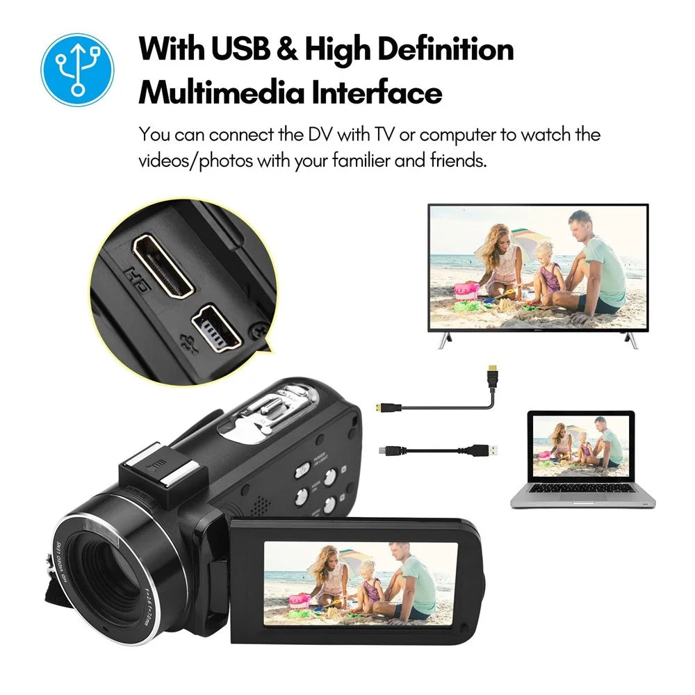 4K Digital Camera Night Vision 3 inch Touch Screen 56MP WiFi DV Camcorder with 2 Batteries + Remote Control - 5