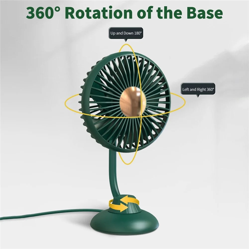 Portable Mini Car Fan Low Noise Powerful Silent Fan 3 Speeds Settings 360-degree Rotation Car Desk Fan for Car/Home/Office/Travel - Black - 6