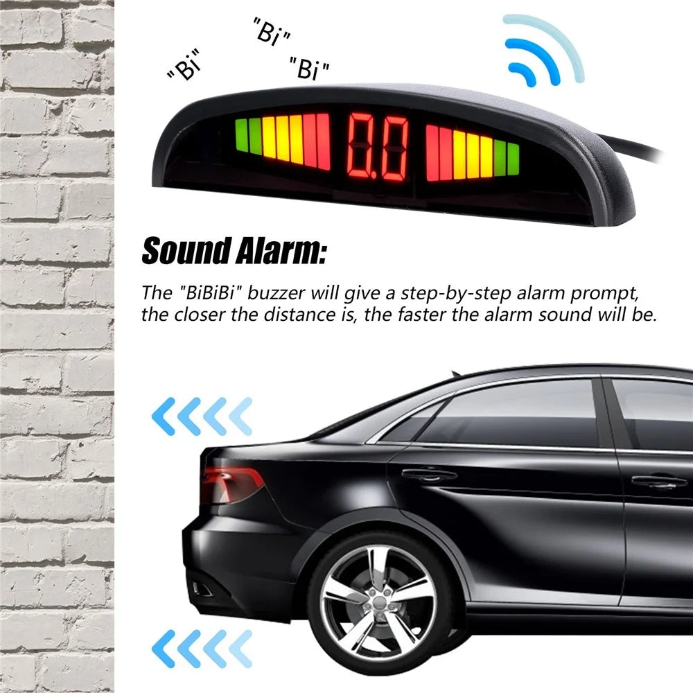 Car Parking Sensor Warning Buzzer Rear Reversing Radars System with 4 Parking Sensors Distance Detection LED Distance Display - Black - 3
