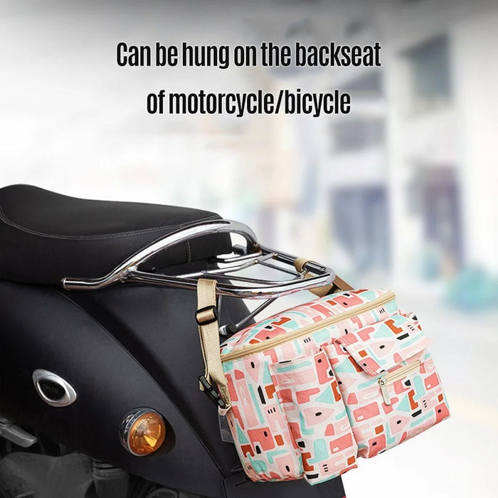 Large Capacity Baby Diaper Bag Dual Straps for Travel Stroller Bag Motorcycle Bicycle Storage Case - Grey - 4