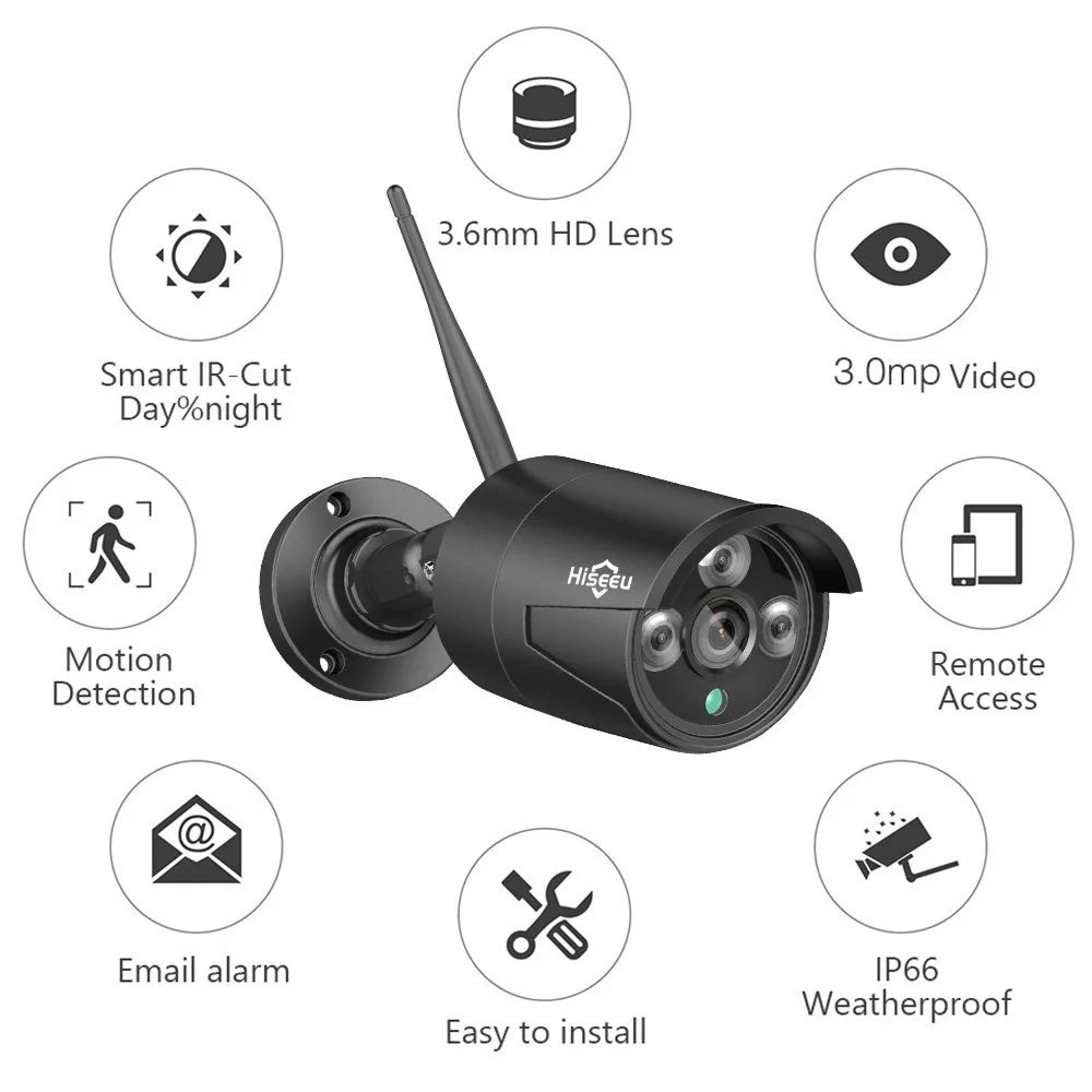 HISEEU 3.0MP IP Camera Security Monitor Camera IP66 Waterproof Surveillance Webcam Devices with Intelligent Motion Detection/Alerts System for Home Office - Black - 6