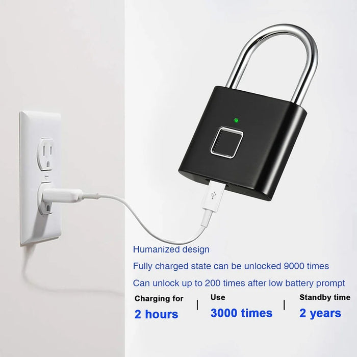 Smart Fingerprint Padlock Small Size Padlock Cabinet Fingerprint Lock Mini Fingerprint Lock - Black - 2