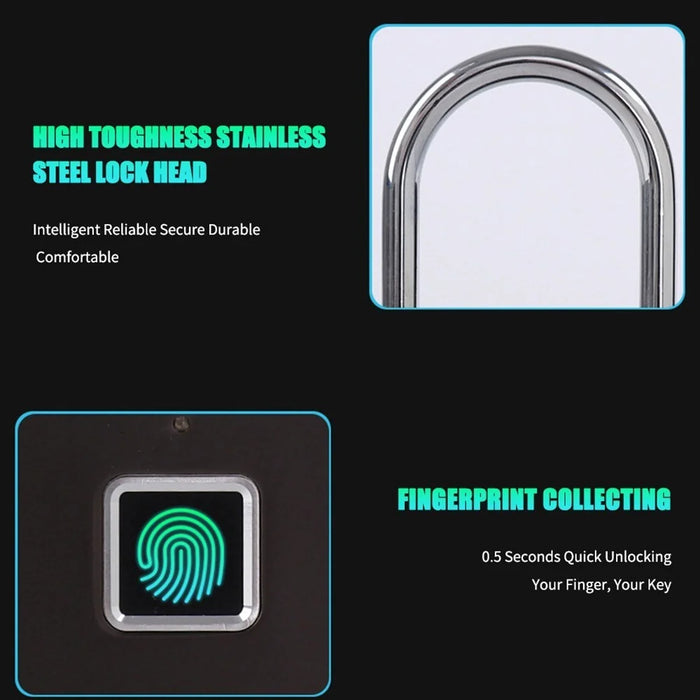 Smart Fingerprint Padlock Small Size Padlock Cabinet Fingerprint Lock Mini Fingerprint Lock - Black - 6