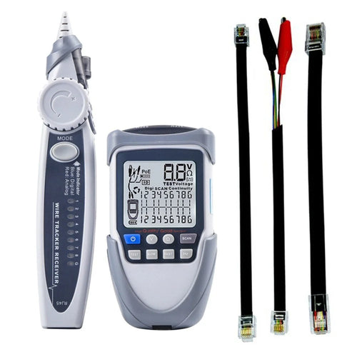 Portable Network Cable Tester with LCD Large Screen Display Handheld Digital Wire Trackers Continuity Battery Voltage Polarity Checker POE Cable Tester with Flashlight - Type 1 - 1